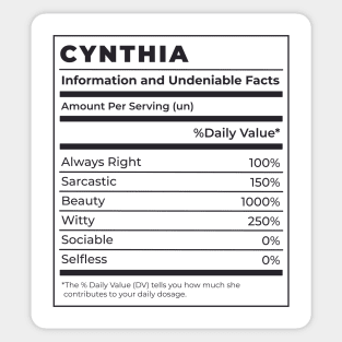 Funny Food Label Female Ingredients CYNTHIA Sticker